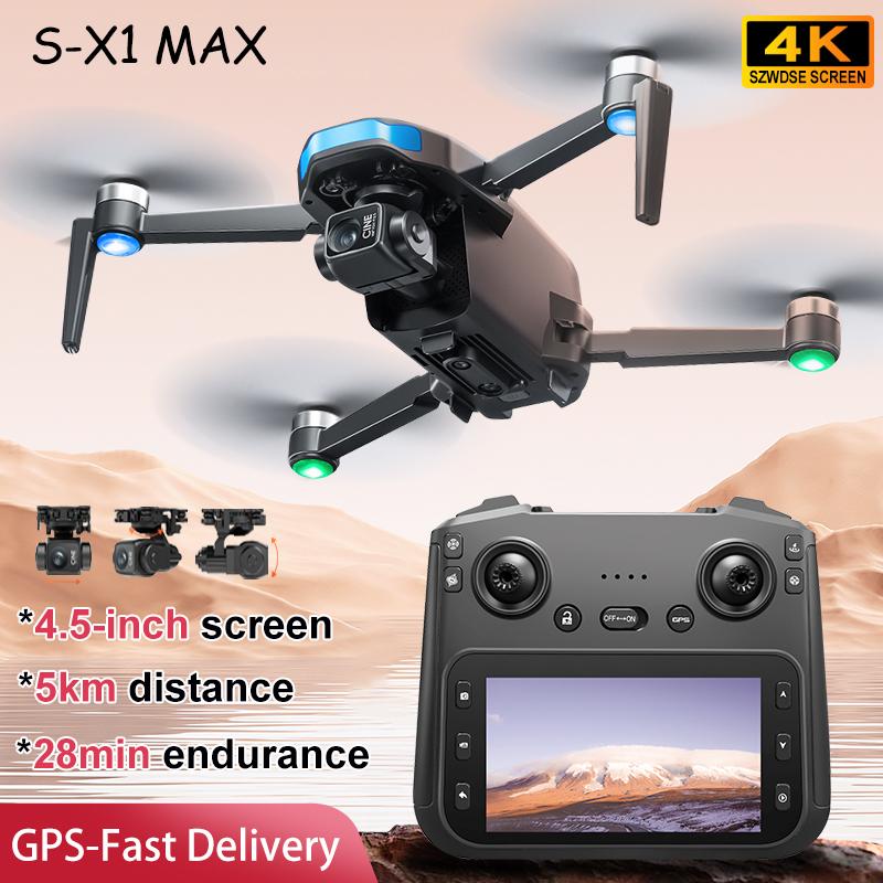 S-X1 MAX GPS Drone Professional 4K Camera 3-axis Gimbal Aerial FPV Brushless Security Drone with Large Screen Control Quadcopter