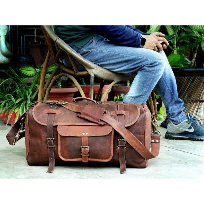 Leather Duffle Bag, Handmade Leather Weekender, Gym Bag, Leather Travel Bag, Overnight Bag, Leather Holdall, Vacation Duffel Bag Gift