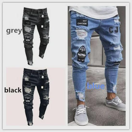 Новые мужские узкие рваные джинсы в стиле хип-хоп