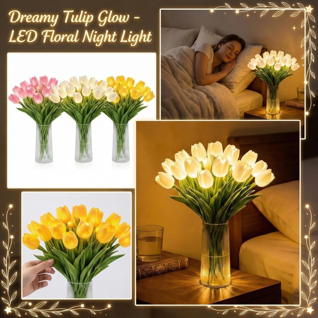 1 PCS Light With Vase, Twinkling Tulips Tree, LED Artificial Flowers Ambient Night Lamp, Gentle Lighting, For Bedroom Bedside Decor And Gift