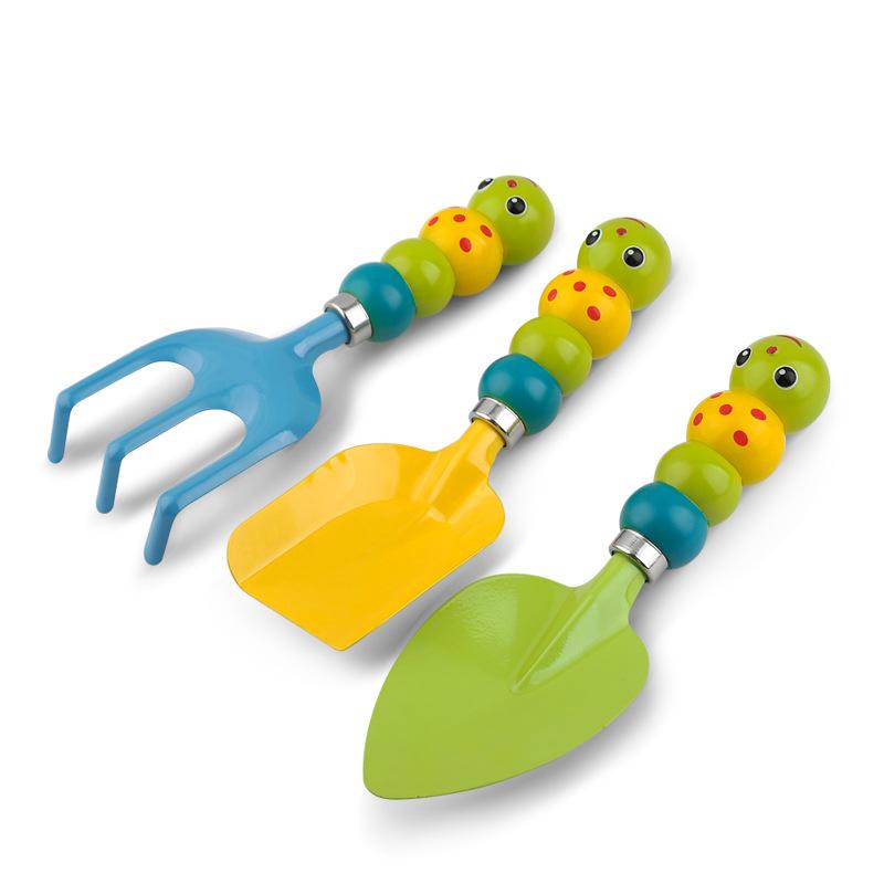 Kids Gardening Tool Set 6Pcs Caterpillar Handle Shovel Rake Watering Can Storage Bag Gloves