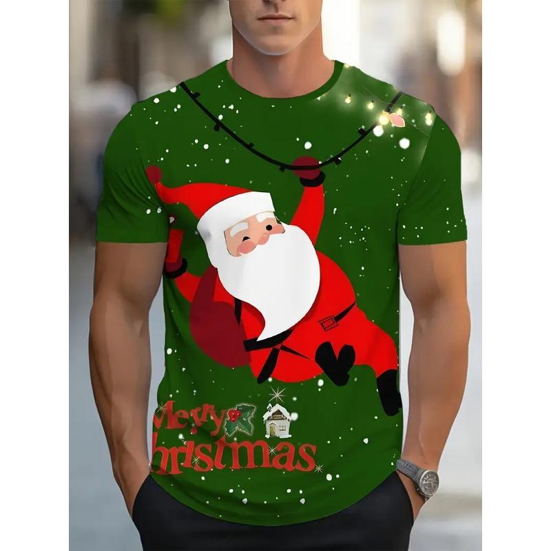 2026 Christmas Theme 3D Printed Crew Neck Short Sleeve Tees Funny Santa Claus Graphic T-shirt for Men Clothing Tops