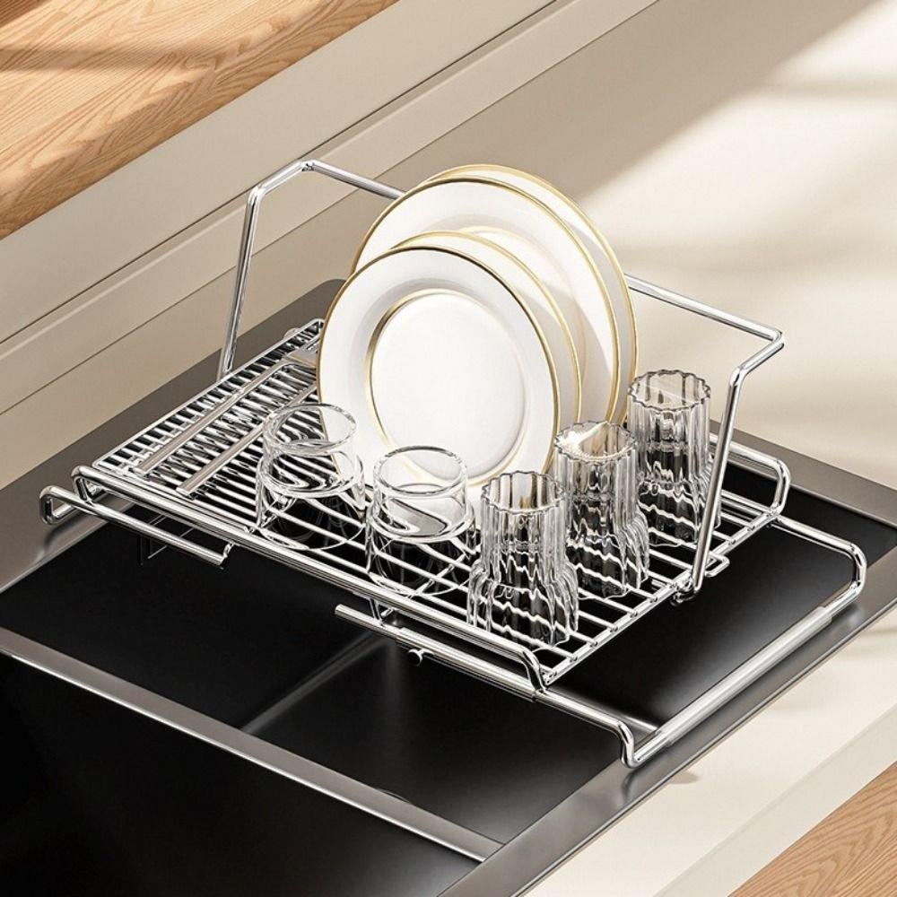Stainless Steel Sink Drain Basket Non-Slip Dish Drying Rack Utensil Drainer for Kitchen