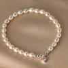 Handmade 925 Sterling Silver Freshwater Pearl Zircon Heart Shape Beaded Bracelet Women Fine Jewelry