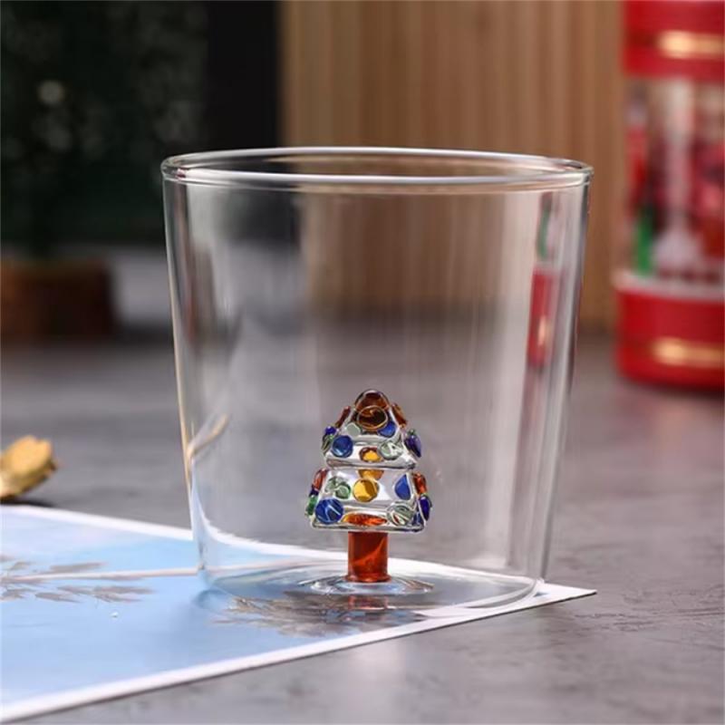 Новая прозрачная стеклянная чашка с двойными стенками, рождественская тема, снежная сцена, стеклянная кофейная чашка, термостойкая, для молока, воды, рождественский подарок