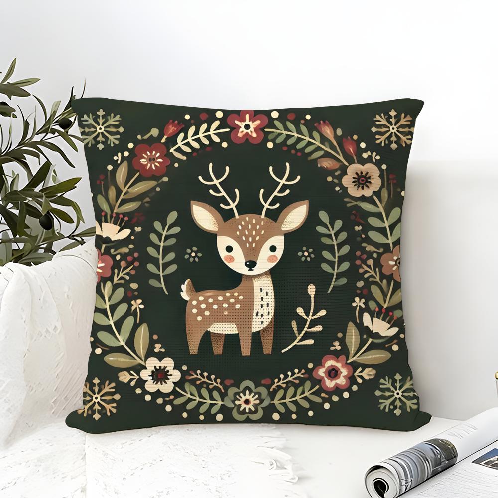 Classic Snowflake Animal Print Pillow Case Cotton Linen Fabric Square Zipper Pillowcase Home Decorative Living Room