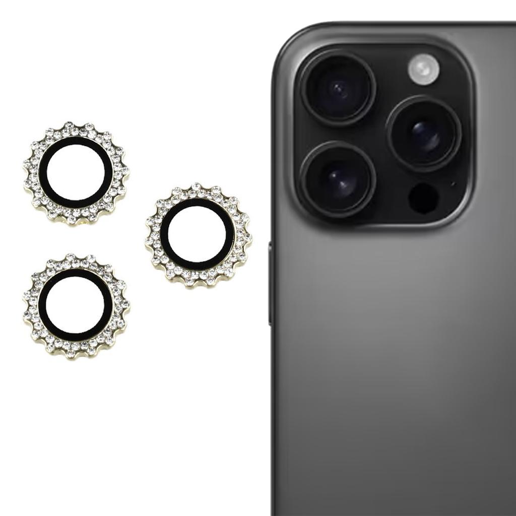 1Set For iPhone 16 Pro/16 Pro Max Camera Lens Protector Gear Shape Rhinestone Decor Tempered Glass Lens Film