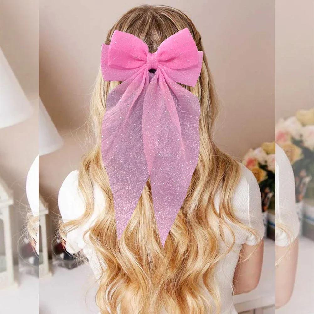 LOVEKIKI 1PCS Elegant Large Bow Ribbon Hair Clip Women Simple Polka Dot Hairgripes Ponytail Bow Hairpin Girls Hair Accessories
