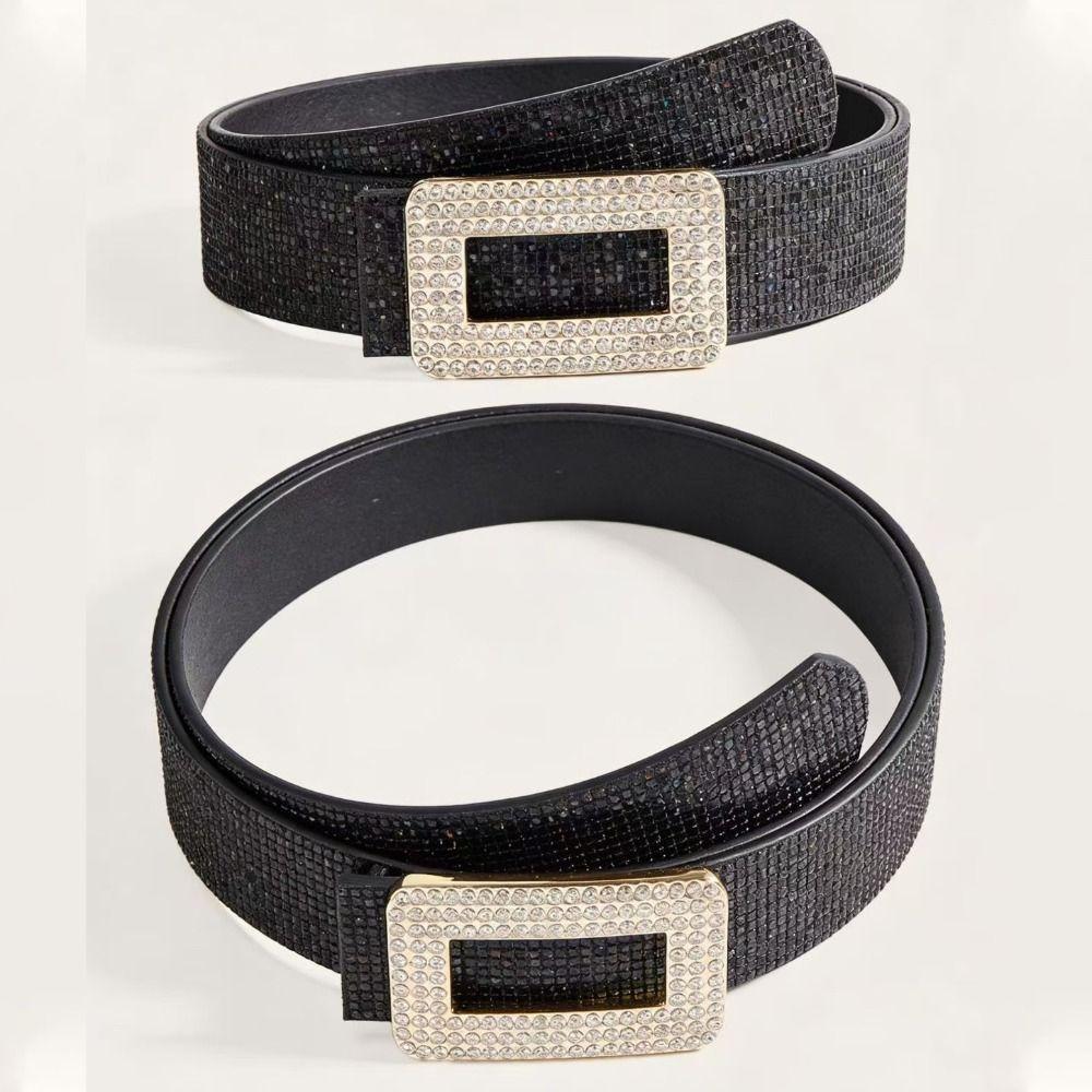Punk PU Leather Wide Waistband Rhinestone Square Buckle Y2K Girl Waistband  Ladies/Girls