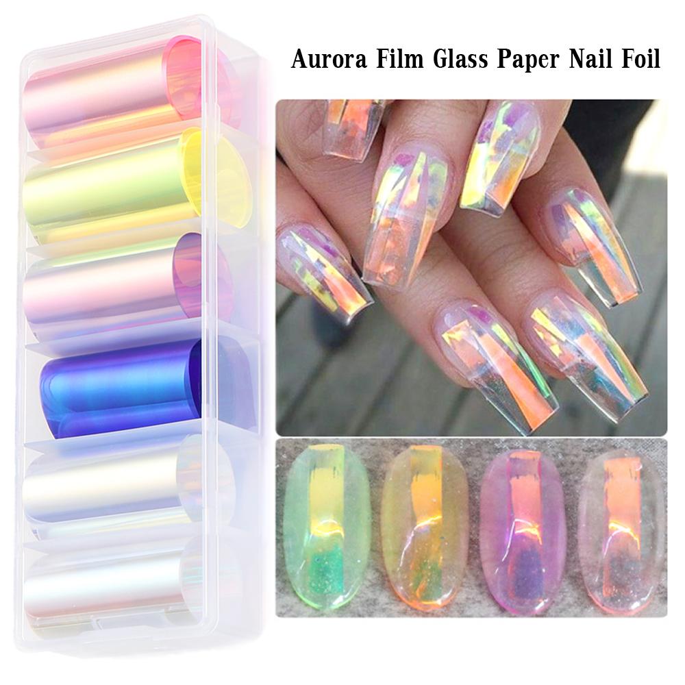 Hot Nail Decoration Tool DIY Glass Paper Holographic Design Nail Stickers Aurora Film