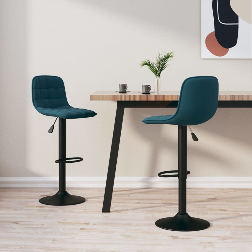 Bar Stool Set of 2 Blue Velvet