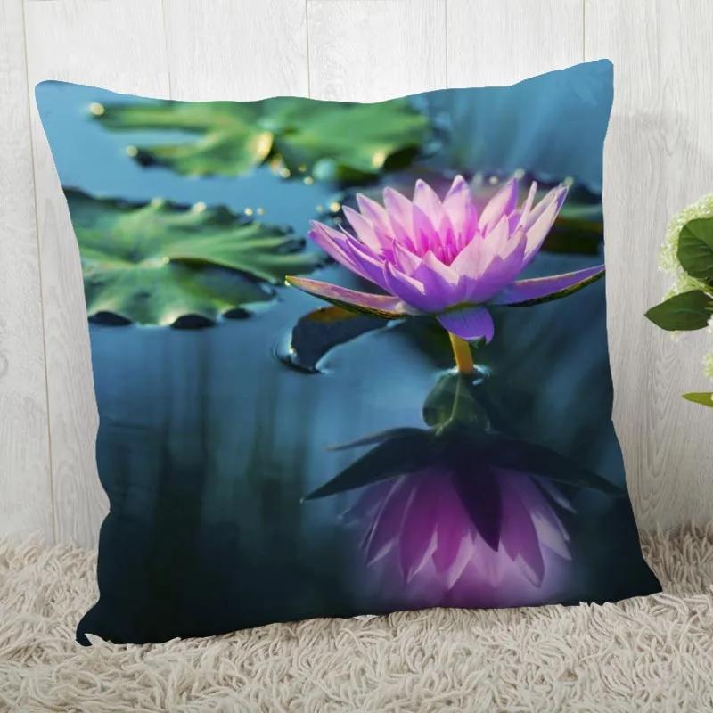 New Lotus Pillow Cover Bedroom Home Office Decorative Flowers Pillowcase Square Zipper Pillow Cases Satin Soft No Fade