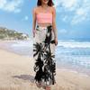 Women Summer Boho Palazzo Pants High Waist Wide Leg Rinting Casual Trousers With Pockets