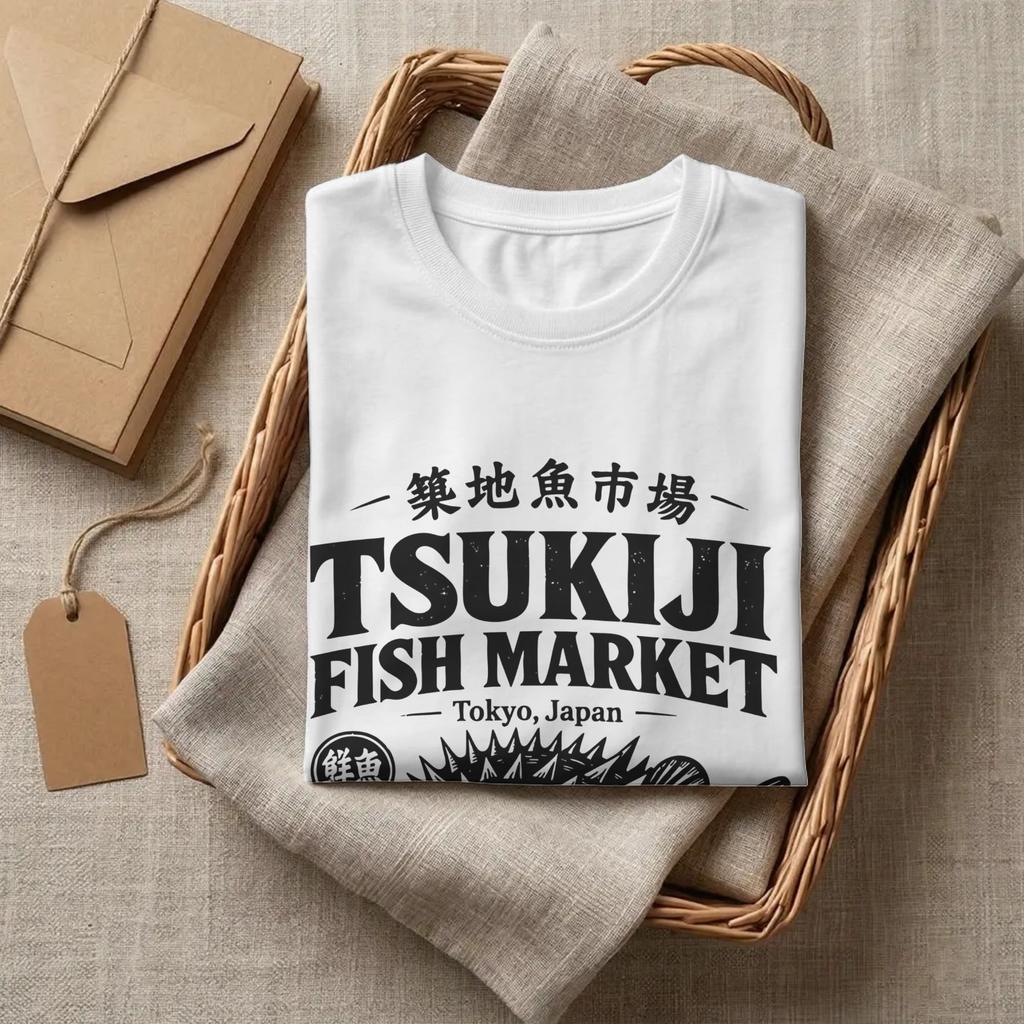 Tsukiji Fish Market Tokyo Japan T Shirt Pure Cotton Clothing Creative Short Sleeve Round Collar Tee Shirt Unique TShirt