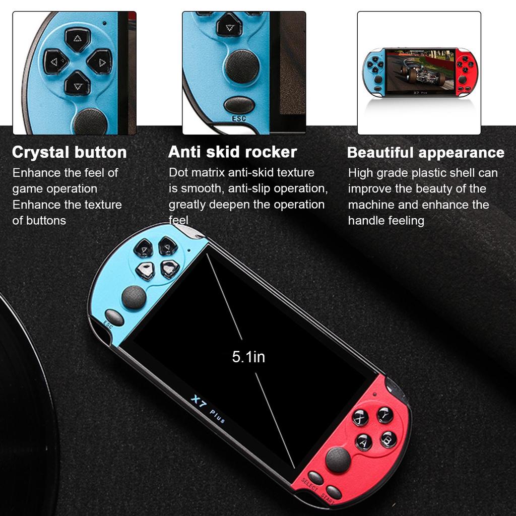 5,1-дюймовая игровая консоль X7 Plus, портативные игровые плееры, двойной рокер, 8 ГБ памяти, встроенный игровой контроллер MP5 на 1000 игр