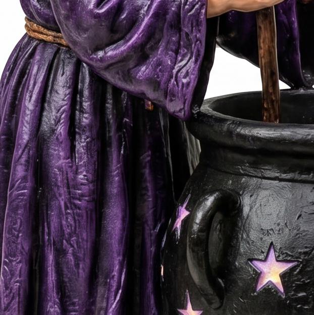 Solar Witch Garden Light with Glowing Cauldron Solar Powered Resin Figurine Outdoor Halloween Yard Statue for Garden Patio Lawn Decorations