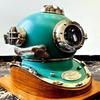Scuba Diving Helmet US Navy Mark V See Green Diving Helmet Marine Deep Diving Helmet  With Wooden Base Stand