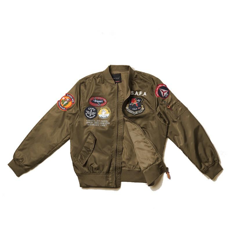 Mens MA-1 Style Flight Jacket Casual Bomber Coat With Embroidered Patch Lightweight Windproof Nylon Outerwear Fall