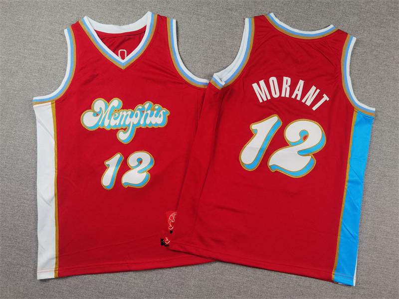 Grizzlies #12 Morant Kids' Red City Edition Basketball Jersey Embroidered