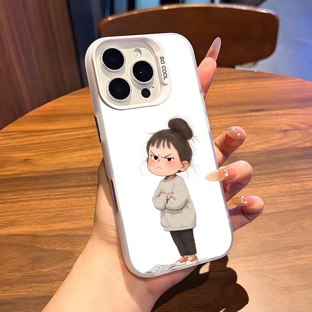 Cute Angry Little Girl Phone Case For IPhone 17 Air 16 15 14 Plus 13 12 11 Pro 7 8 XS Max XR Silver White Bumper Case