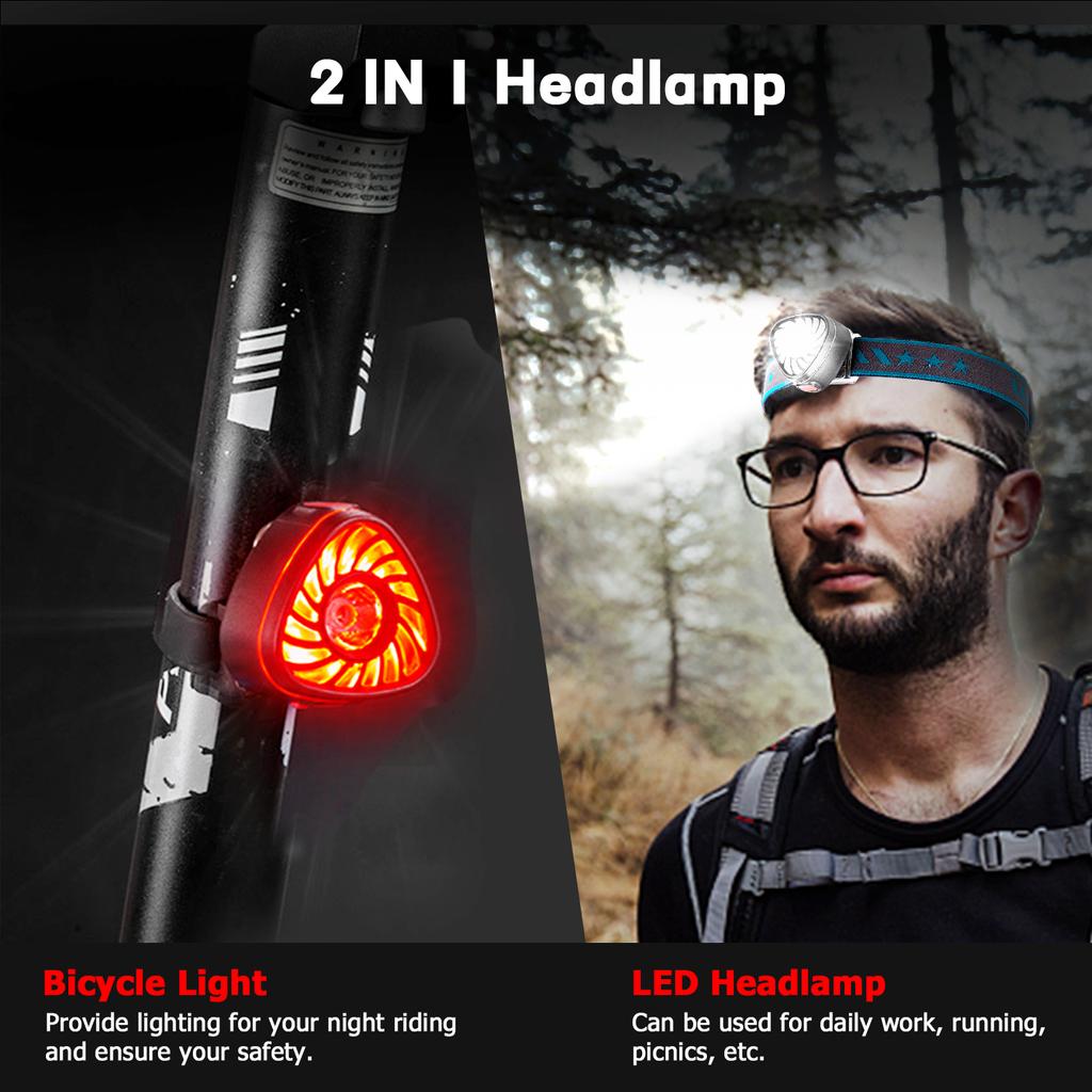 Светодиодный перезаряжаемый налобный фонарь 1 унция, легкий налобный фонарь с красным светом и 7 режимами, задний фонарь для велосипеда с кронштейном для велосипеда и 4 крючками, водонепроницаемый налобный фонарь