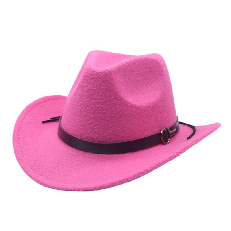 Hot-selling metal buckle belt cowboy hat autumn and winter woolen top hat men's and women's big edge curled jazz felt hat