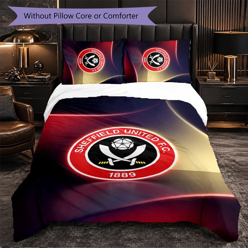 Sheffield United Football 3 Piece Bedding Set Soft Duvet Cover Set with Pillowcases Printed Bedroom Decor Set for Home