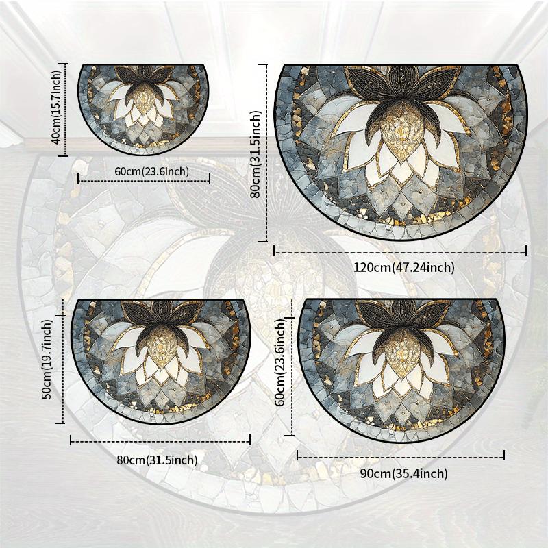 Colorful Artistic Flower Semi-Circular Carpet Soft Non-Slip Decorative Mat 2D Print Aesthetic Rug for Bedroom Living Room Home Accent