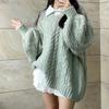 Корейские свободные зеленые свитера женские винтажные ленивые ветровки с V-образным вырезом милые вязаные пуловеры осенние повседневные свободные джемперы с длинным рукавом