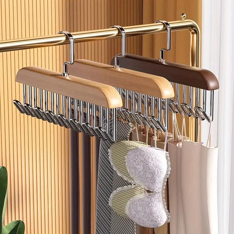 New 1 PCS Multi-functional Solid Wood Hanger Hook Women Storage Bra Hanger Home Belt Hanger Durable 8 Hooks Rack Closet Clothes Organizer