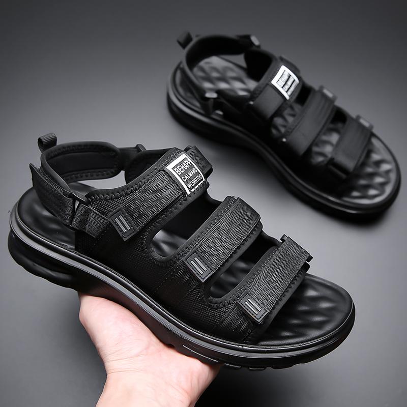Fashion Men's Summer New 2024 Sandals Men's Leather Beach Shoes Casual Men's Shoes Fashion Slippers Stripe Sandals Rubber Mens Shoes