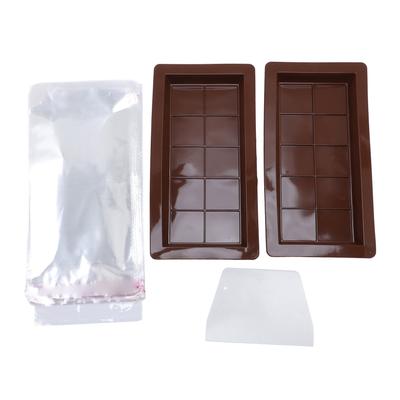 2 шт. Форма для шоколадной плитки, моющаяся, многоразовая, силиконовая форма для шоколада с пакетами и скребком для