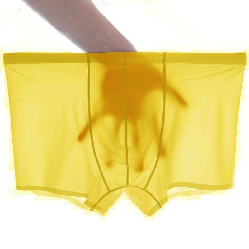 Ice Silk Men's Underwear Silky Middle Waist Flat Angle Transparent Summer Sexy Breathable U Convex Ultra Thin Boxer