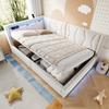 Upholstered Velvet Bed 140x200 cm with Hydraulic Storage Box, LED Lighting at Head and Foot, USB & Type-C, Youth Single Bed for Bedroom, Beige