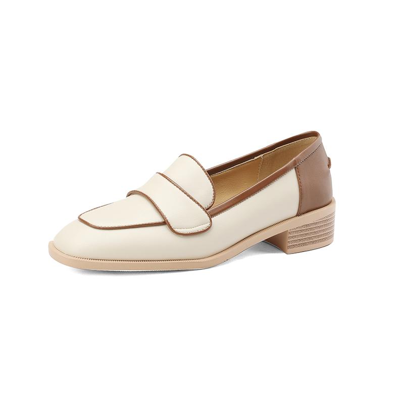 VANGULL Brand Women Spring Pumps Natural Leather 22-25cm Cowhide+sheepskin Square Toe Loafers Mixed Colors Thick Heels Womens Shoes