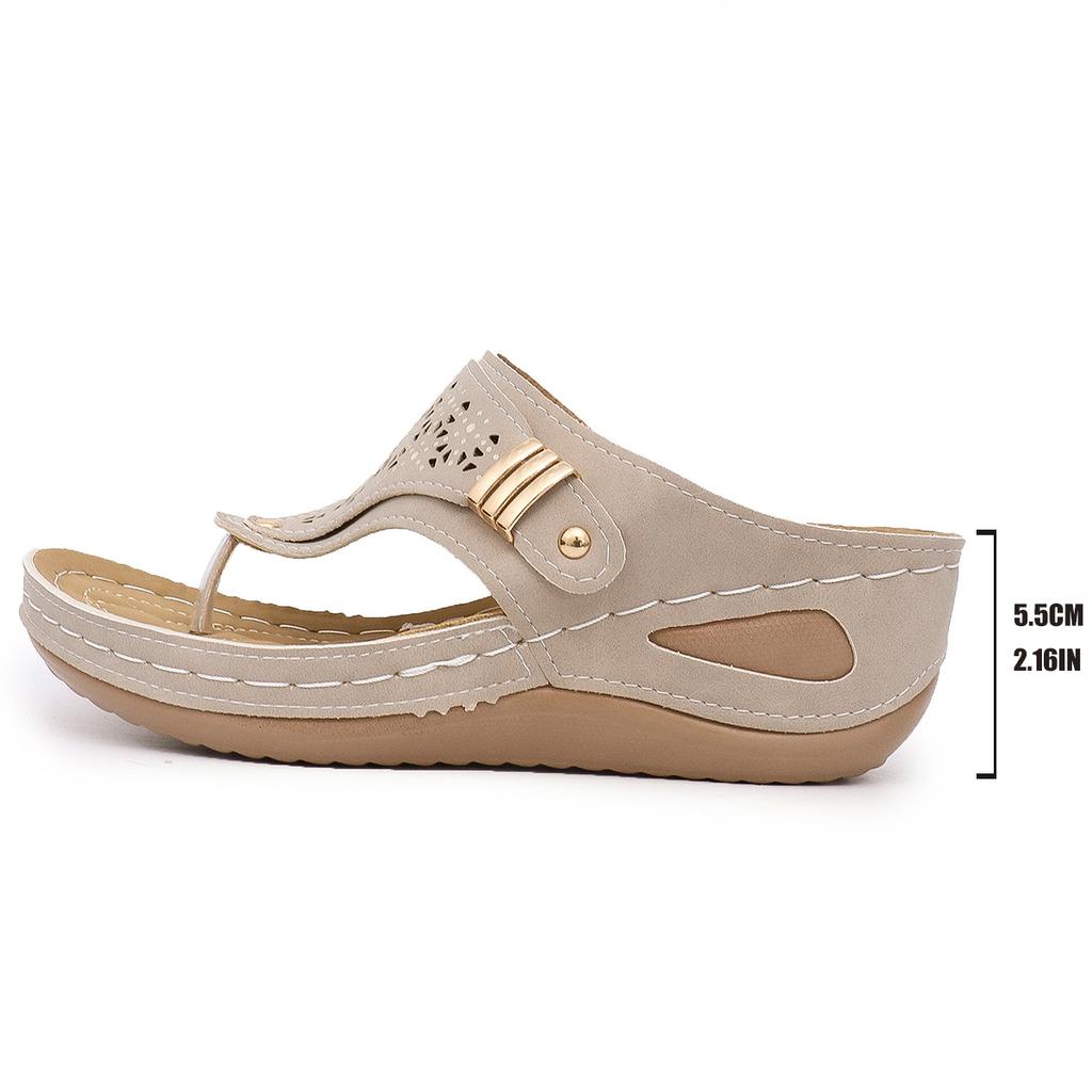 European and American large-size solid color 2025 summer new round head thick bottom fashion hollow outer wear flip-flop sandals women