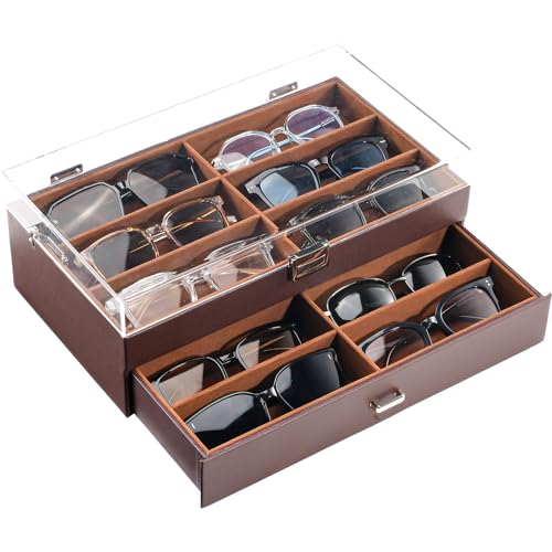 Кейс для солнцезащитных очков ProCase (для 12 пар), Двухуровневая коробка для хранения очков и аксессуаров, акриловая крышка, ПУ материал, Управление очками и украшениями,