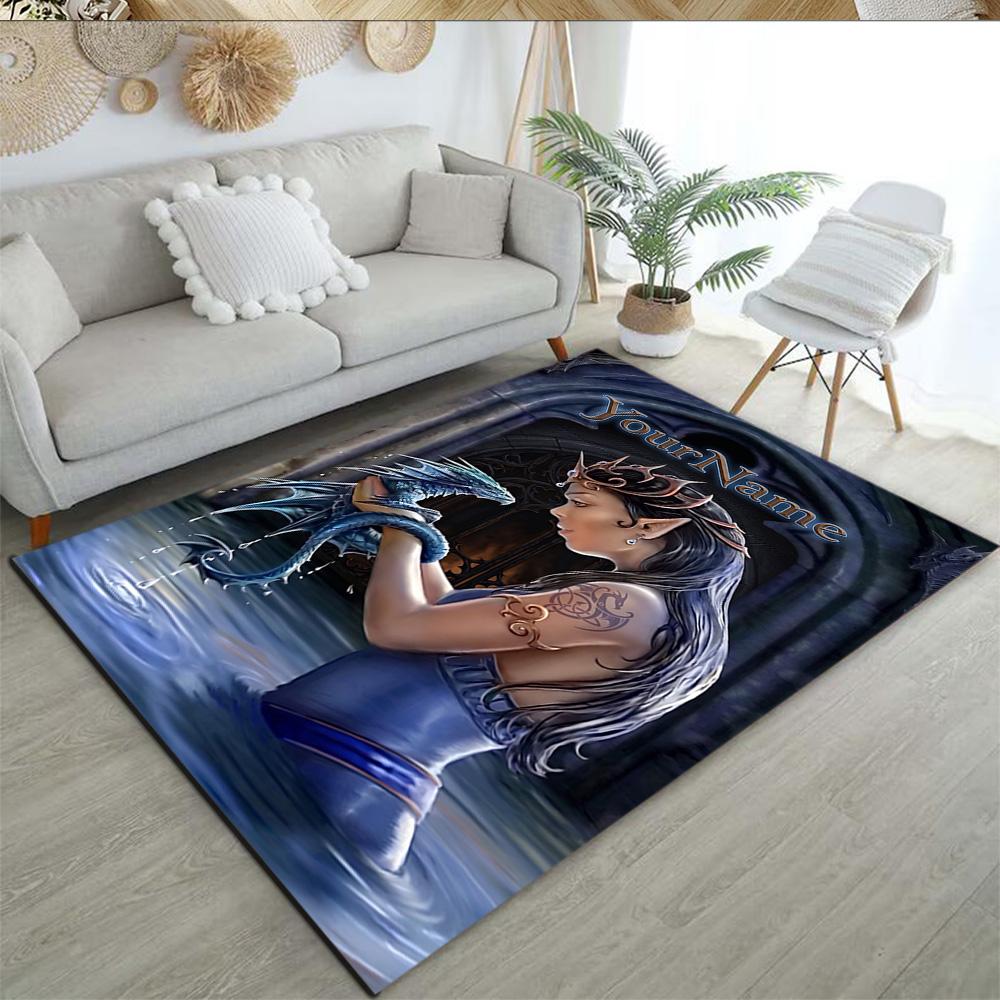 Gothic Illustrations Customizable Name Floor Rug Office Rug Design for Bedrooms Dining Room Entryway Outdoor Antislip Carpet Decorate Offices