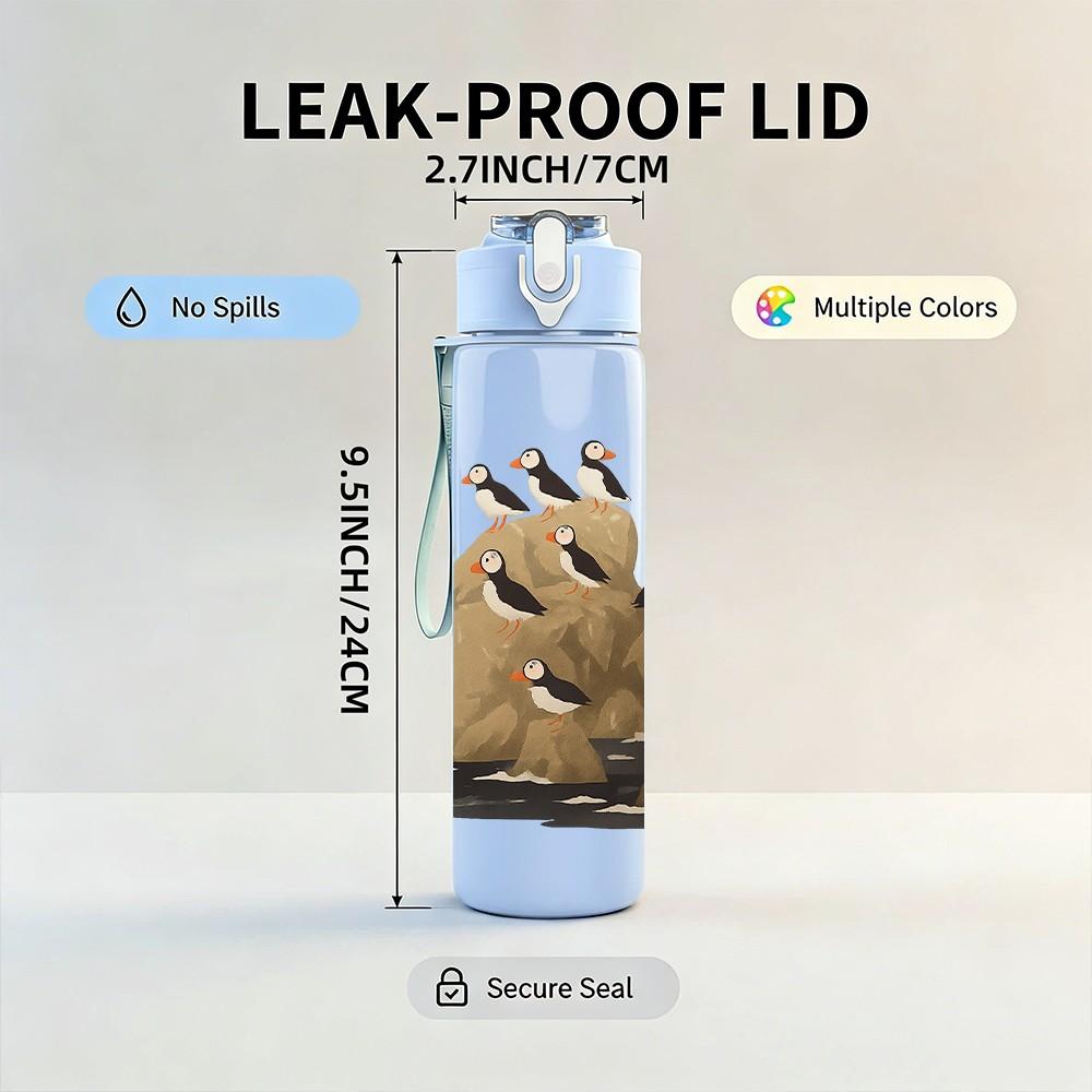 1PC Seal Colony Rock Coast Group 750ml Color Plastic Sports Water Bottle Leakproof Flip Straw Lid Suitable for Sports Office Home Use