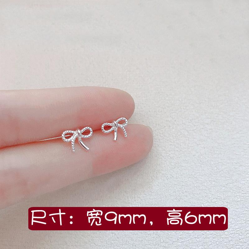 Серьги-гвоздики из серебра 925 пробы, женская мода, милые, крошечные, с прозрачным бантиком, подарок для девочек, подростков, женщин