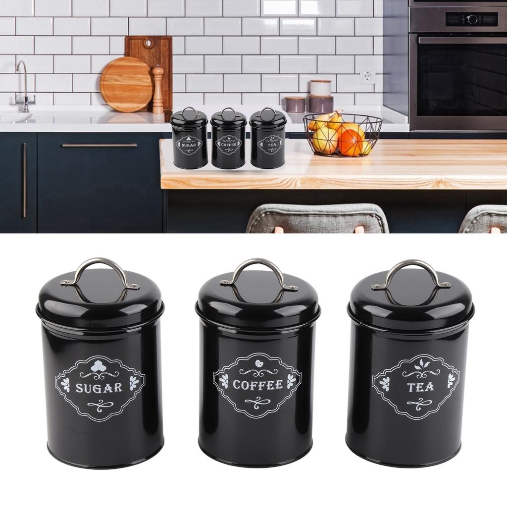 3Pcs Black Sealed Jar Set Home Kitchen Storage Organizer Sealed Cans Box Baking Supplies