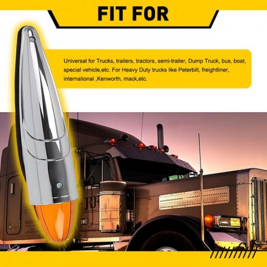 17 LED Chrome Amber 5X Cab Roof Marker Light For Peterbilt Kenworth Freightliner