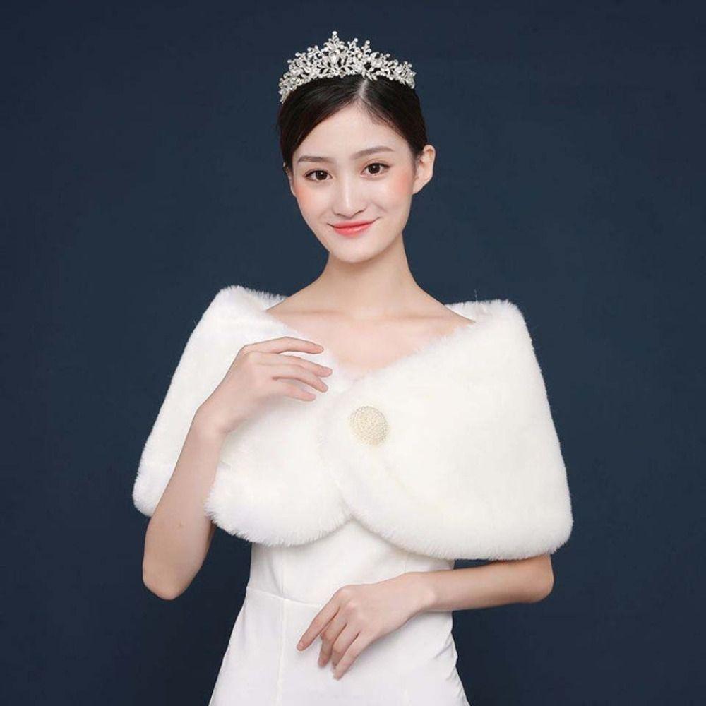 Faux Fur Rabbit Fur Bow Scarves Pearl Bride Shoulder Fake Collar Plush Bowknot Shawl  Ladies/Girls