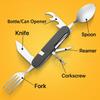 6 в 1 Многофункциональная походная посуда Столовые приборы Многоразовая портативная посуда из нержавеющей стали Складная вилка Нож Ложка Штопор Открывалка для бутылок