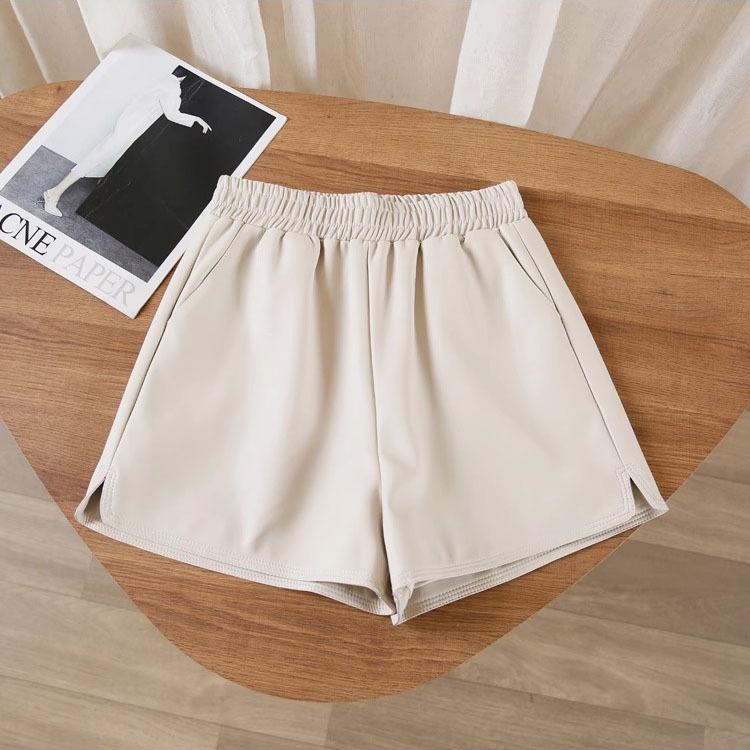 Женские брюки А-силуэта из черной ПУ-кожи с высокой талией 2025 - Повседневные широкие шорты-бутылки на осень/зиму