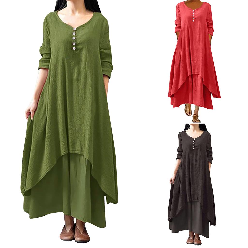 Женское повседневное свободное платье из хлопка и льна с длинным рукавом в стиле бохо, нерегулярное платье