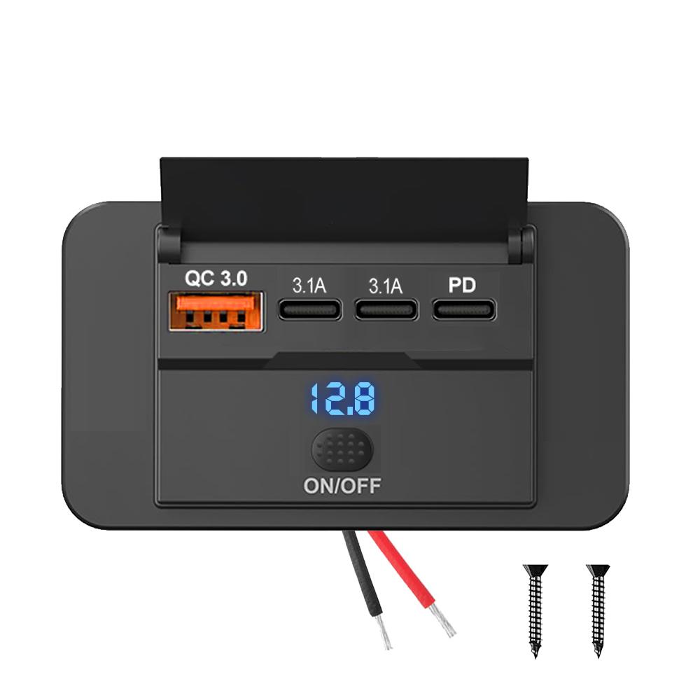 12В 24В USB Розетка Автомобильная Зарядка 4-портовая Двойной PD Двойной QC3.0 USB C Разъем Настенное Крепление Аксессуары для Автомобиля Лодки Морского Транспорта RV Грузовика
