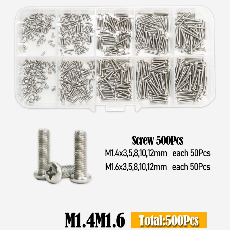 Hex Head Screw M1 M1.2 M1.4 M1.6 M2.5 M3 304 Stainless Steel Phillips Round Head Cross Hexagon Bolt Nut for Motherboard PCB Set