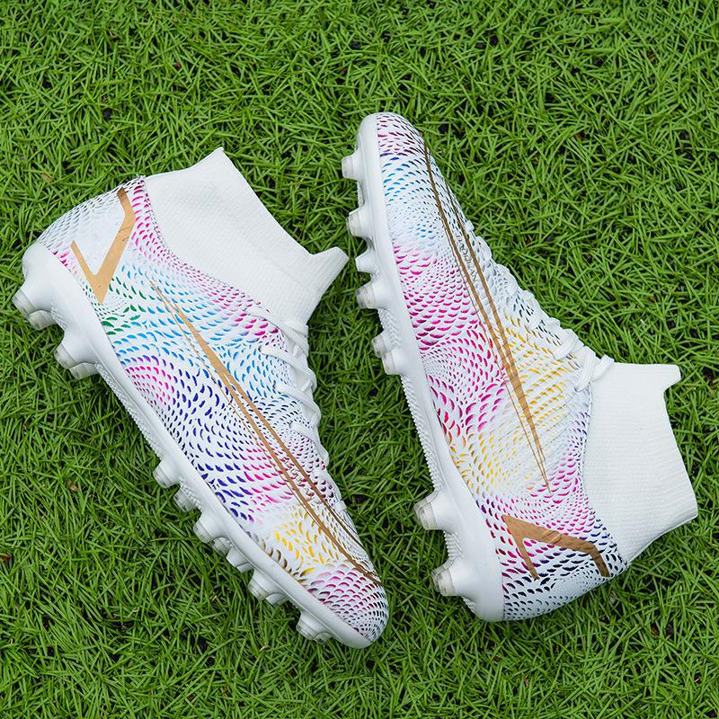 Белые футбольные бутсы с высоким верхом Ag длинные шипы Tf сломанные шипы Студенты мужчины и женщины взрослые дети обувь для тренировок на искусственном газоне Кроссовки