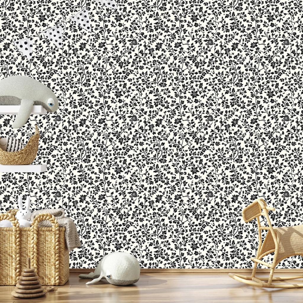 Wallpaper Black and white flowers gray, soft shapes 50x1000